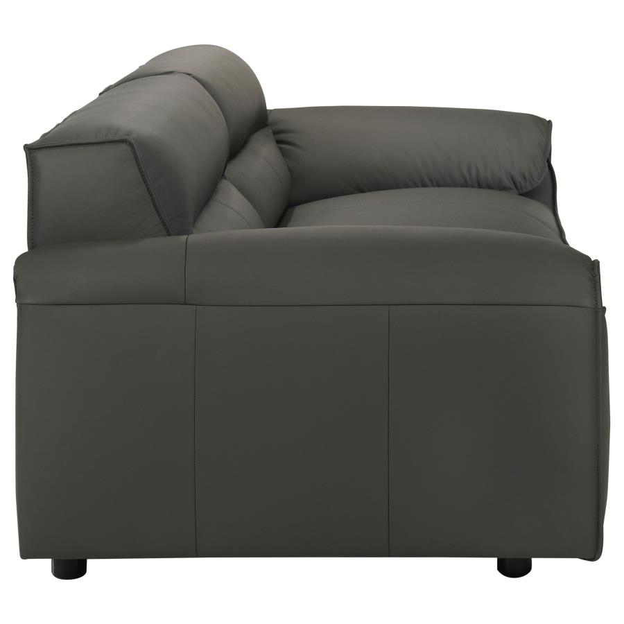 Buxton graphite top-grain leather sofa side view