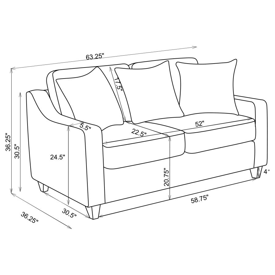 Christine beige chenille loveseat dimensions diagram