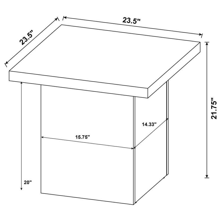 Devar end table dimensions 23.5 x 23.5 x 21.75 inches