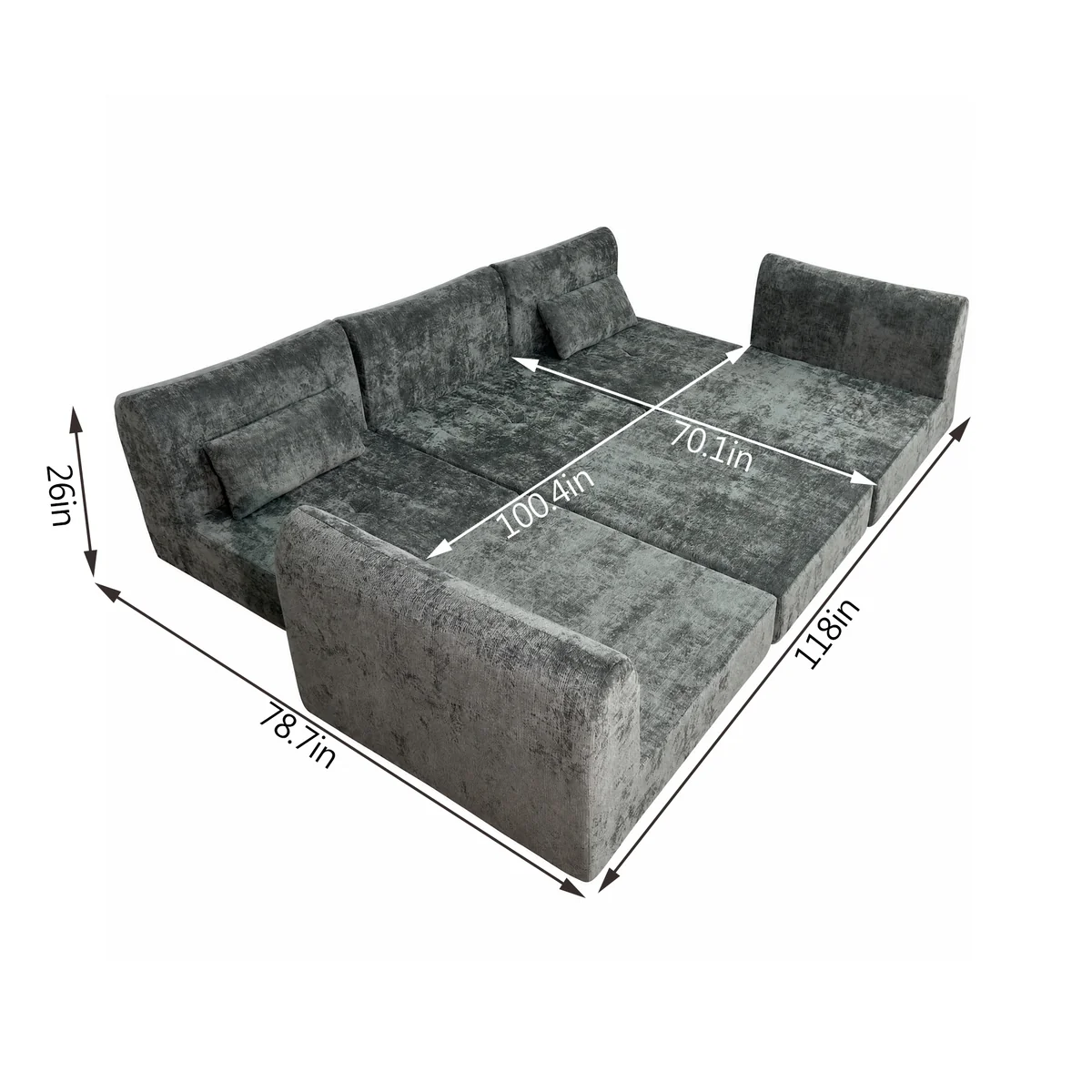 Oversized gray convertible sofa bed dimensions