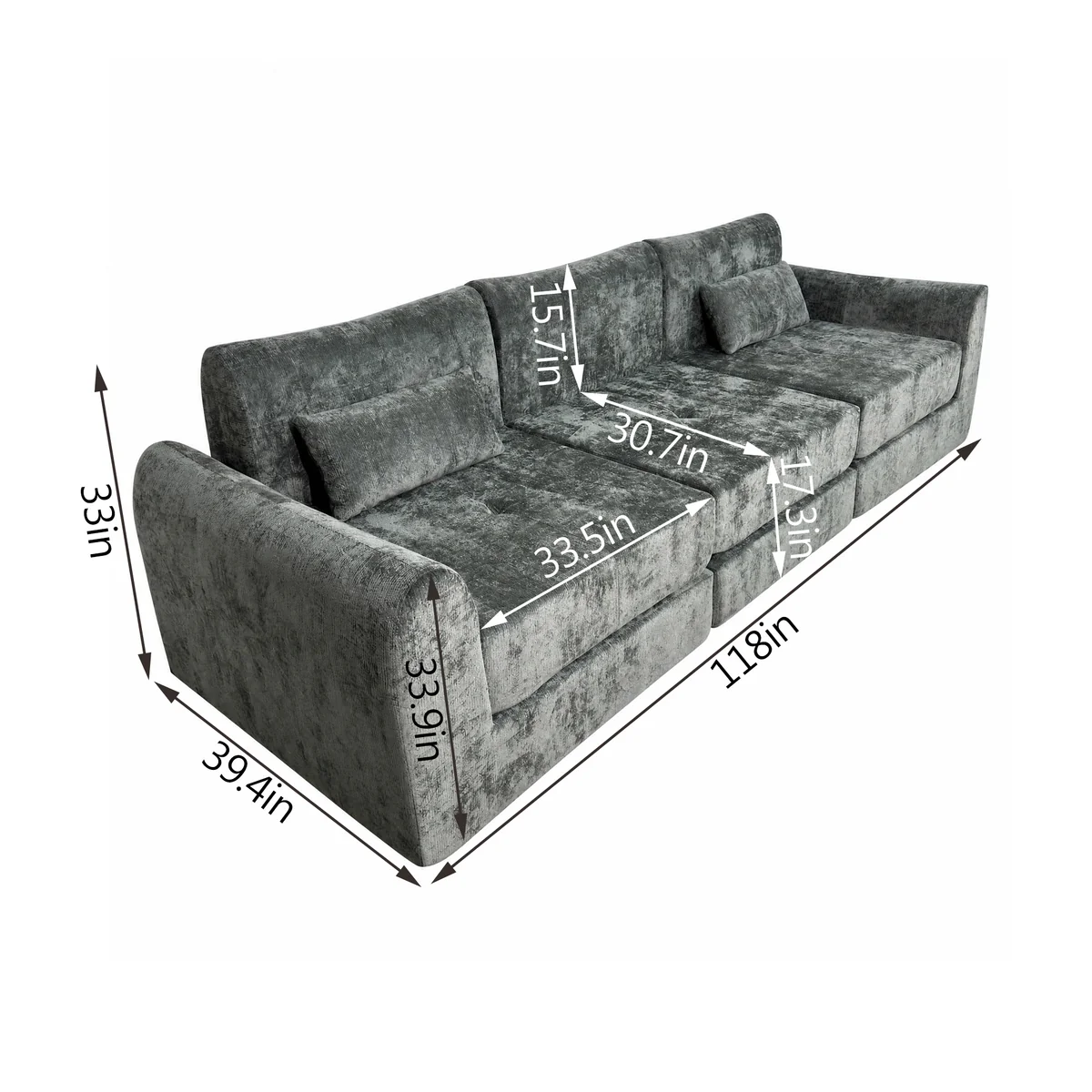Oversized gray deep seat sofa dimensions