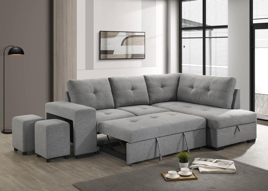 Roanne grey sleeper sectional sofa with pull-out bed