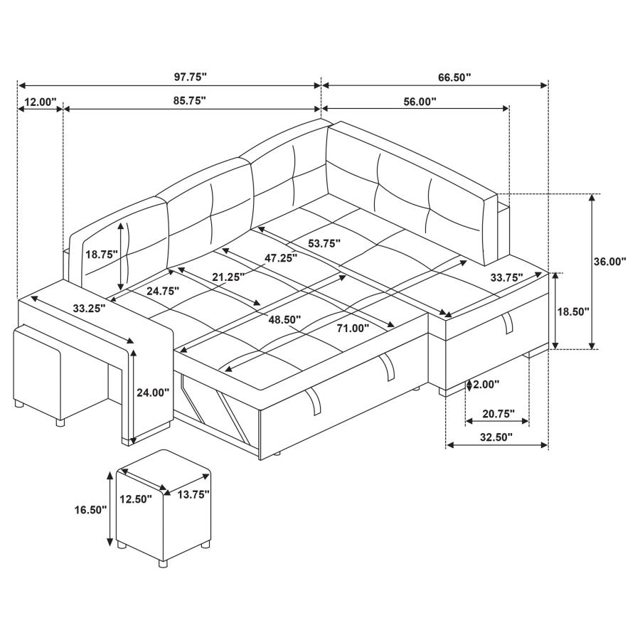 Roanne grey sleeper sectional dimensions 97.75 x 66.5 x 36 inches