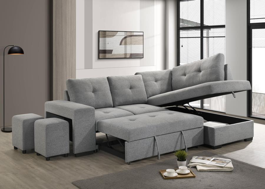 Roanne grey sleeper sectional sofa with hidden chaise storage