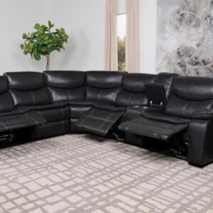 Sycamore black reclining sectional sofa with footrests extended