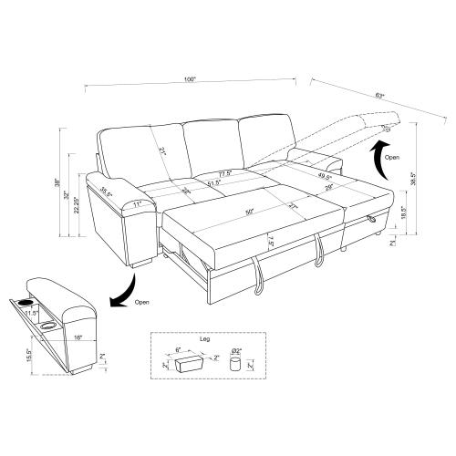 Demko Granite Sleeper Sectional Dimensions